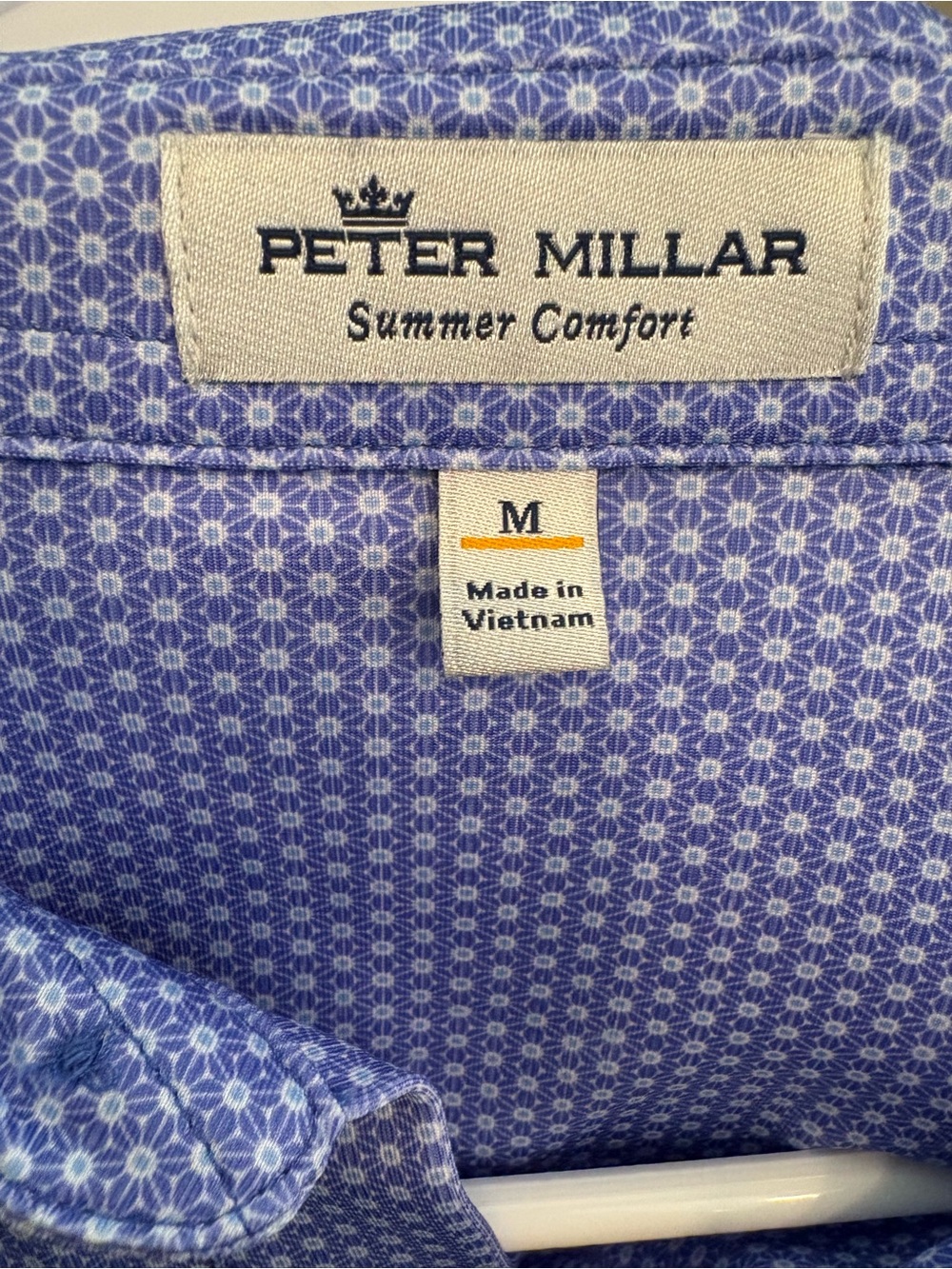 Peter Millar Blue Micro-Pattern Short Sleeve Polo